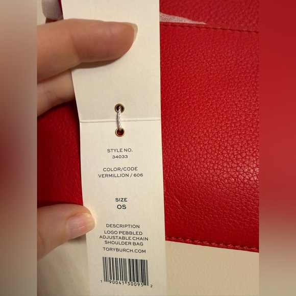TORY BURCH Pebbled Leather Shoulder Bag With Adjustable Chain Vermillion Red - Picture 9 of 12
